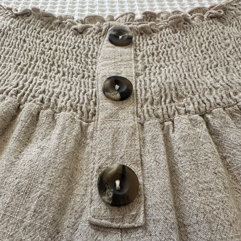 Vici Neutral Taupe Smocked Waist Wide-Leg Linen Pants - Picture 4 of 6